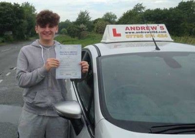 Sam after a short course of driving lessons in Llandudno