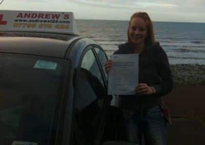 Becca looking cold with her driving test pass