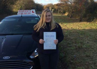 Gabby Williams in Dwgyfylchi after taking her driving test