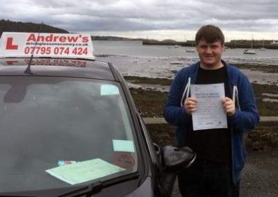 Sam passed after driving lessons in North Wales