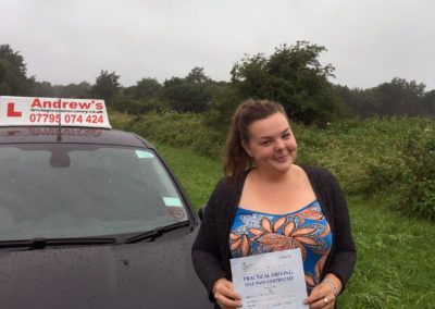 Caitlin Passed driving test first time in Bangor North Wales