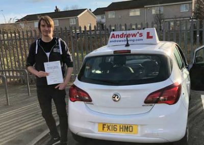 Olly from Holyhead passed driving test in Bangor.