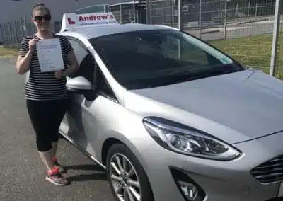 Rebecca after her driving test in Bangor.