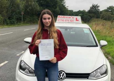 Caitlin in Bangor Driving Test Centre.