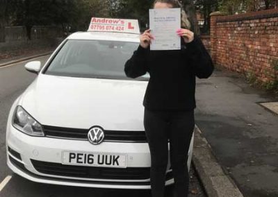 Ellie in Rhyl with driving test pass certificate,
