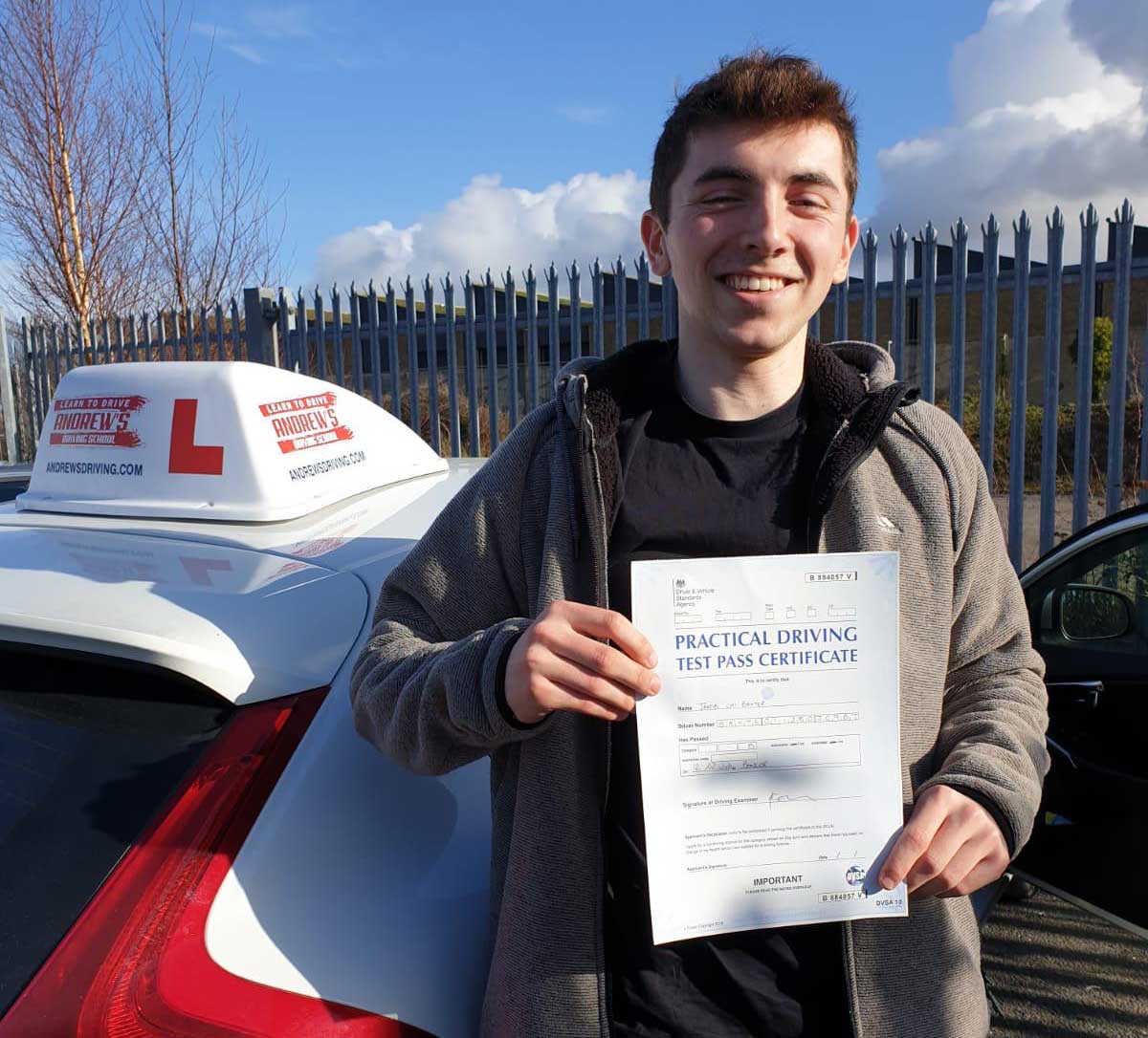 Jakob from Rowen passed at Bangor Driving Test Centre