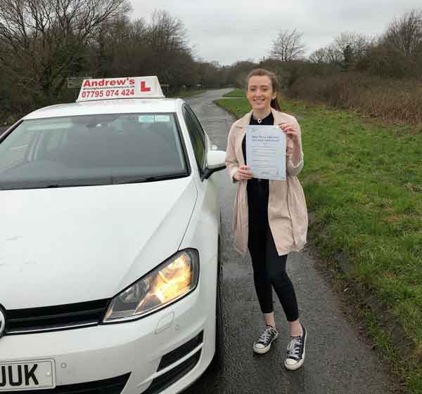 Katie from Colwyn Bay with her driving test pass certificate