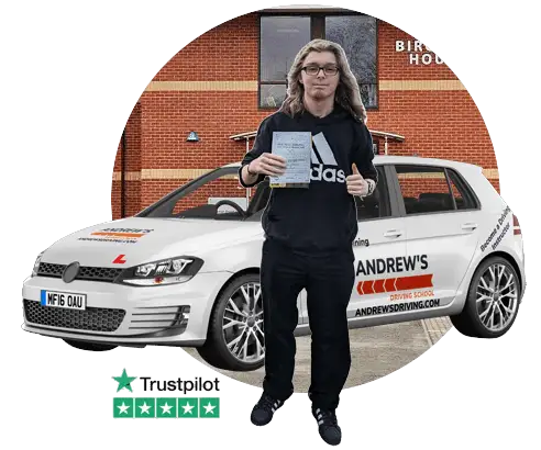 Person with a driving school car outside Wrexham Driving Test Centre