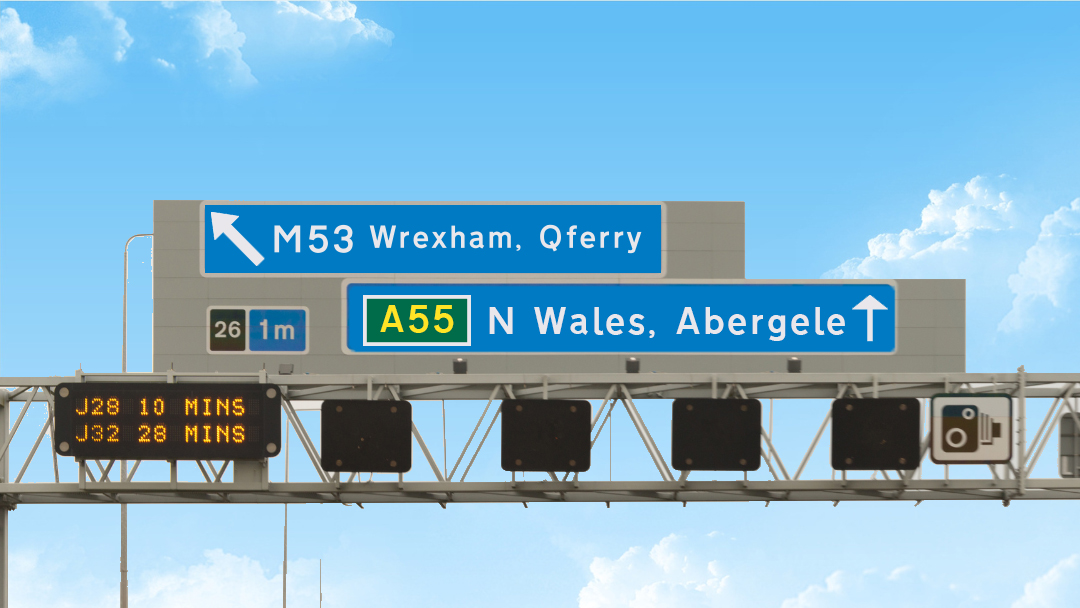 Overhead Gantry sign on a UK Motorway