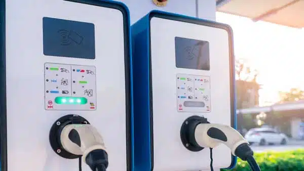 Electric car charging in supermarket