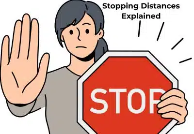Drawing of Person with Stop Sign about stopping distances in a car