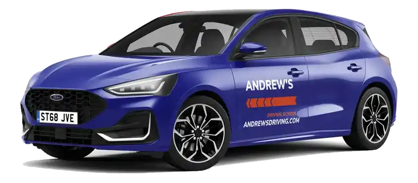 Wrexham Driving School Car Blue Blue driving school car sign written Andrew's branding