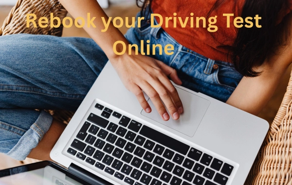Rebook your Driving Test Online Woman using laptop to rebook her driving test online through the DVSA booking system.
