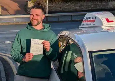 Jake after passing his driving test in Rhyl