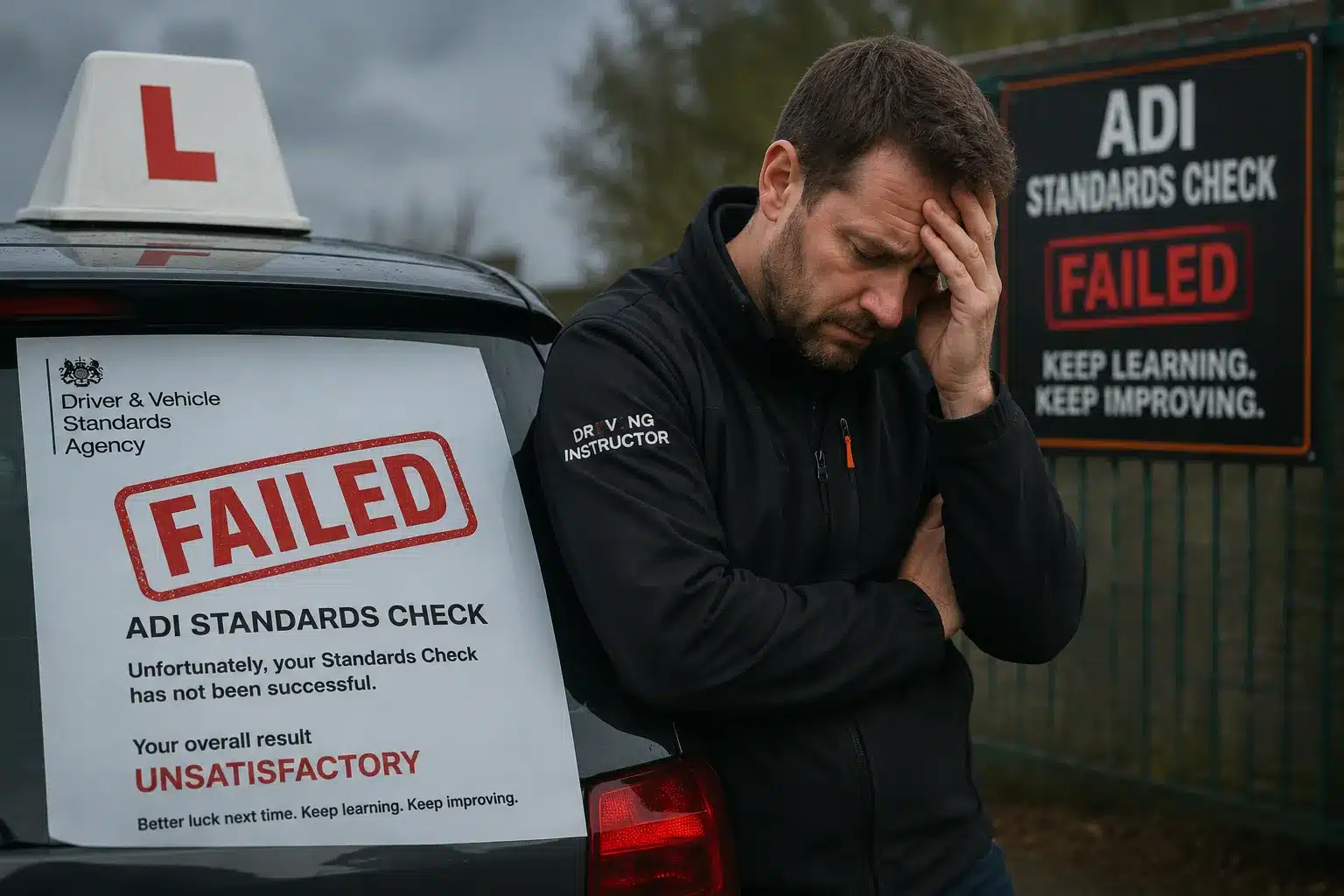 Failed-DVSA-standards-check A disappointed driving instructor reflecting on an unsatisfactory ADI Standards Check result.