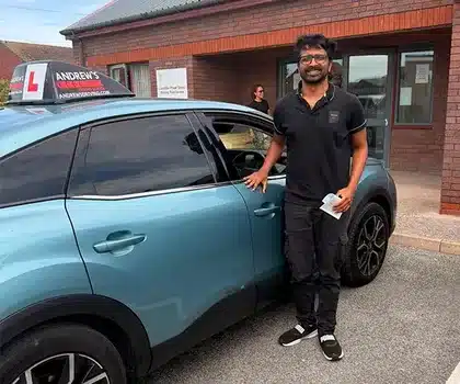 Dr Nithin passed his automatic driving test first time in Rhyl with Abdullah from Andrew’s Driving School
