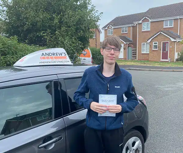 Jaydan in Abergele with Andy's Suzuki after passing his driving test in Rhyl