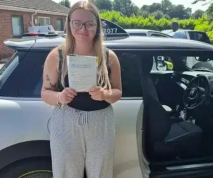 Lorna in Barnsley showing off her new driving test pass certificate
