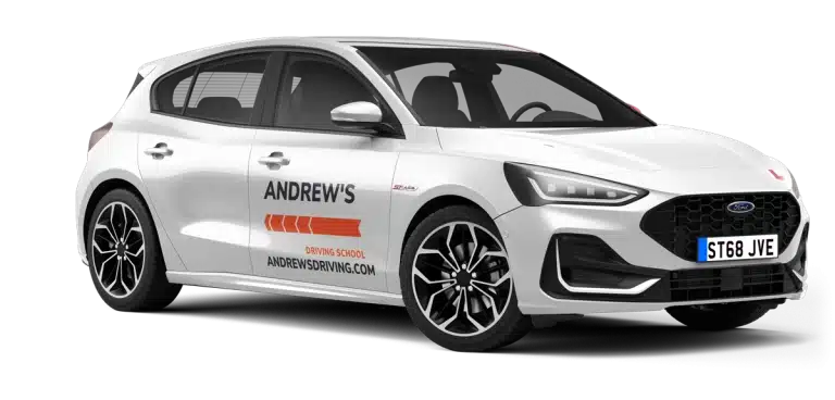 Ffion's White Ford Focus in Bangor