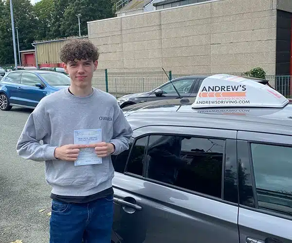 Oscar Parsons in Abergele with  instructor Andy Kirkham's Suzuki Swift
