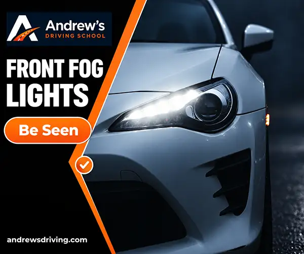 Front fog light fitted low in the front bumper of a car
