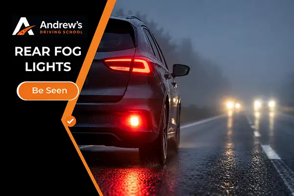 Rear fog light illuminated on a car
