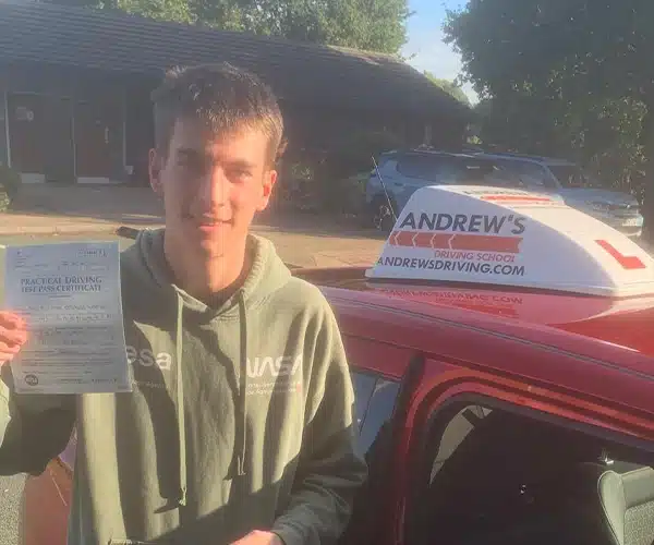 Liam after passing his driving test in Telford following lessons with Adrian Swain.